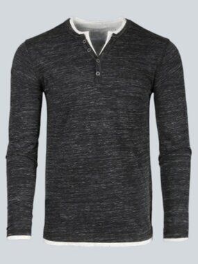 Phil Petter long sleeve henley top black, grey men's size XL